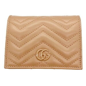 GUCCI GG Marmont Double Wallet Rose Pink Beige Tan Leather Bifold